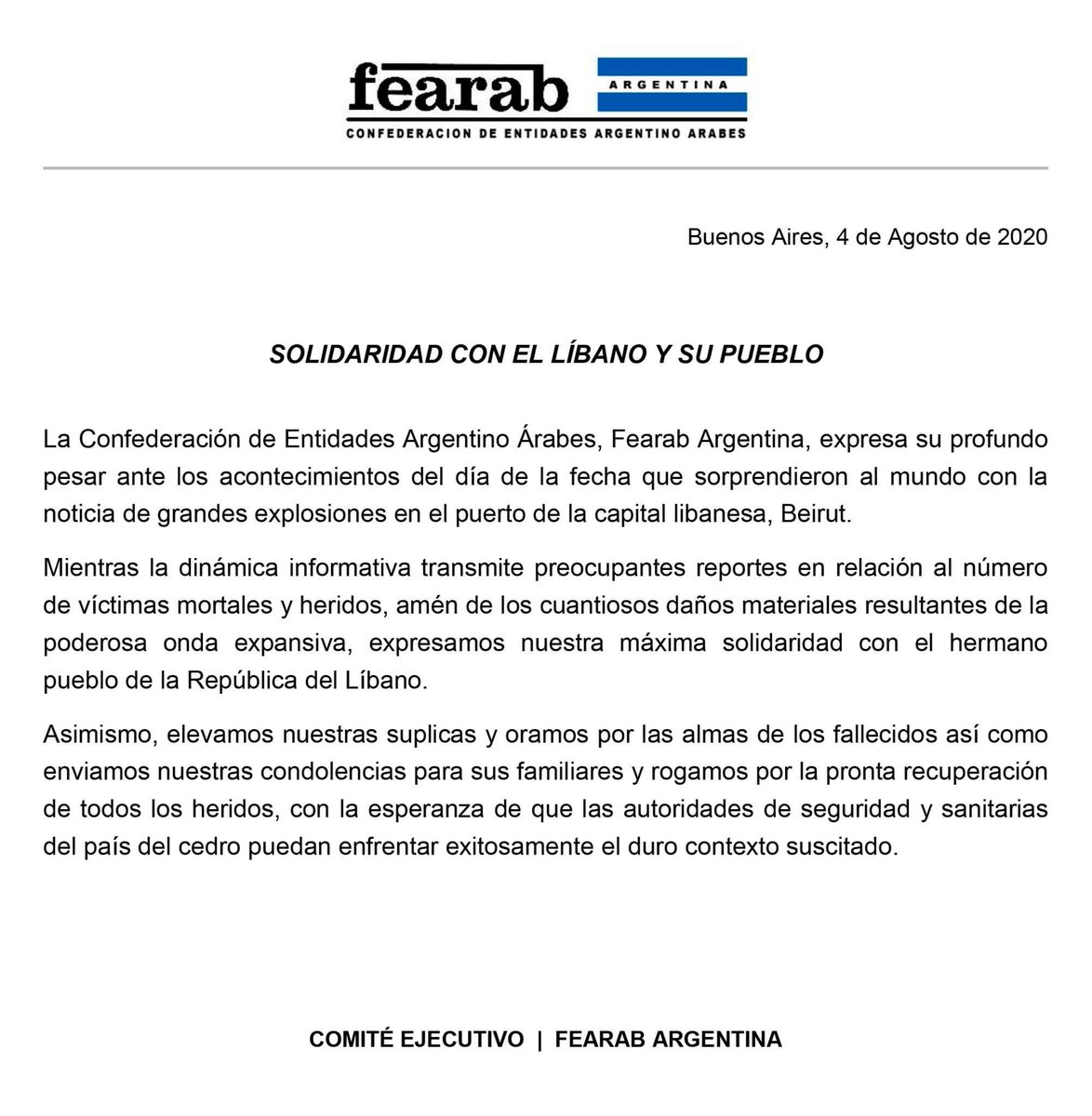 COMUNICADO DE FEARAB ARGENTINA

"SOLIDARIDAD CON EL LÍBANO Y SU PUEBLO"

<a href="/FearabCl/">Fearab Chile</a> <a href="/FearabUruguay/">Fearab Uruguay</a> <a href="/DSLArgentina/">Diario Sirio Libanés</a>
