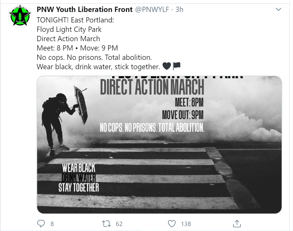 PNWSelina's tweet photo. Looks like some rioters are heading over to East Precinct tonight (SE Stark & SE 106th Ave, near #Mall205) #PortlandRiots https://t.co/mKMfBnzVed