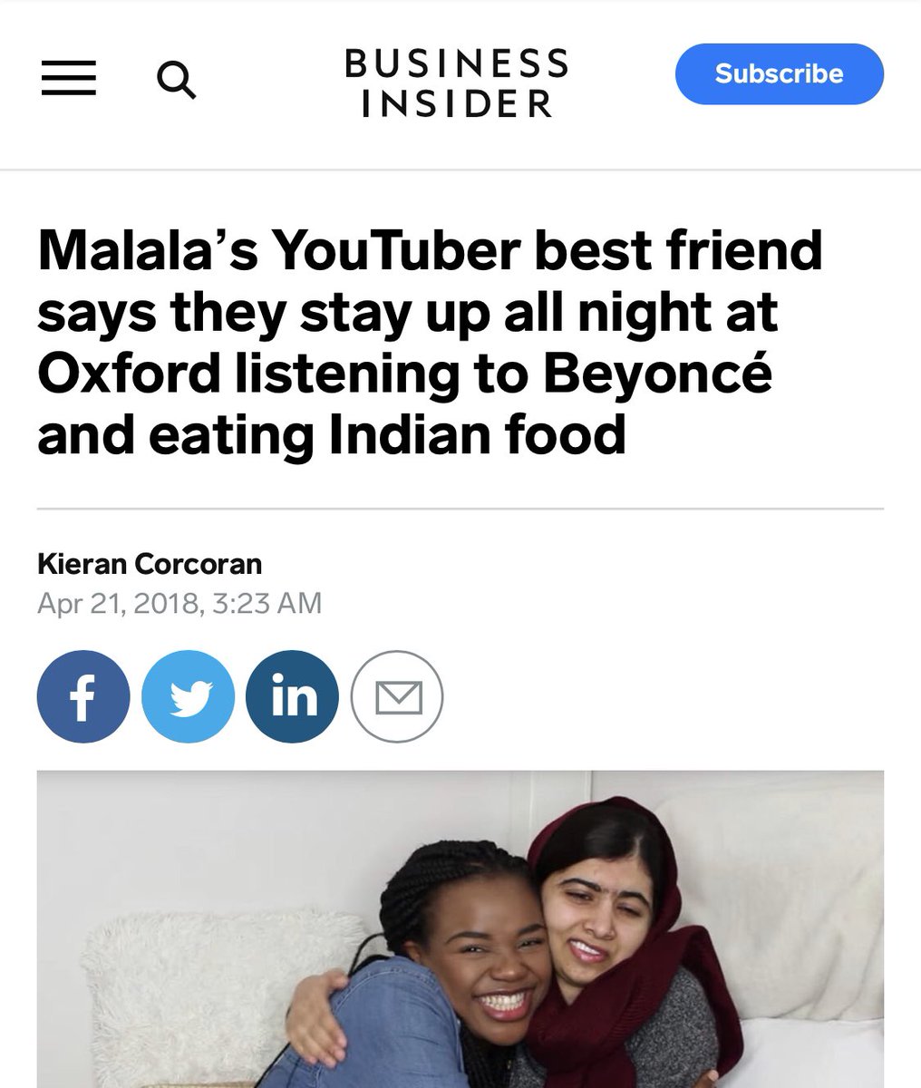 46) Malala Yousafzai may be a Nobel Prize-winner who survived an assassination attempt by the Taliban — but she still likes to relax with takeout food and listen to Beyoncé. ( @businessinsider)