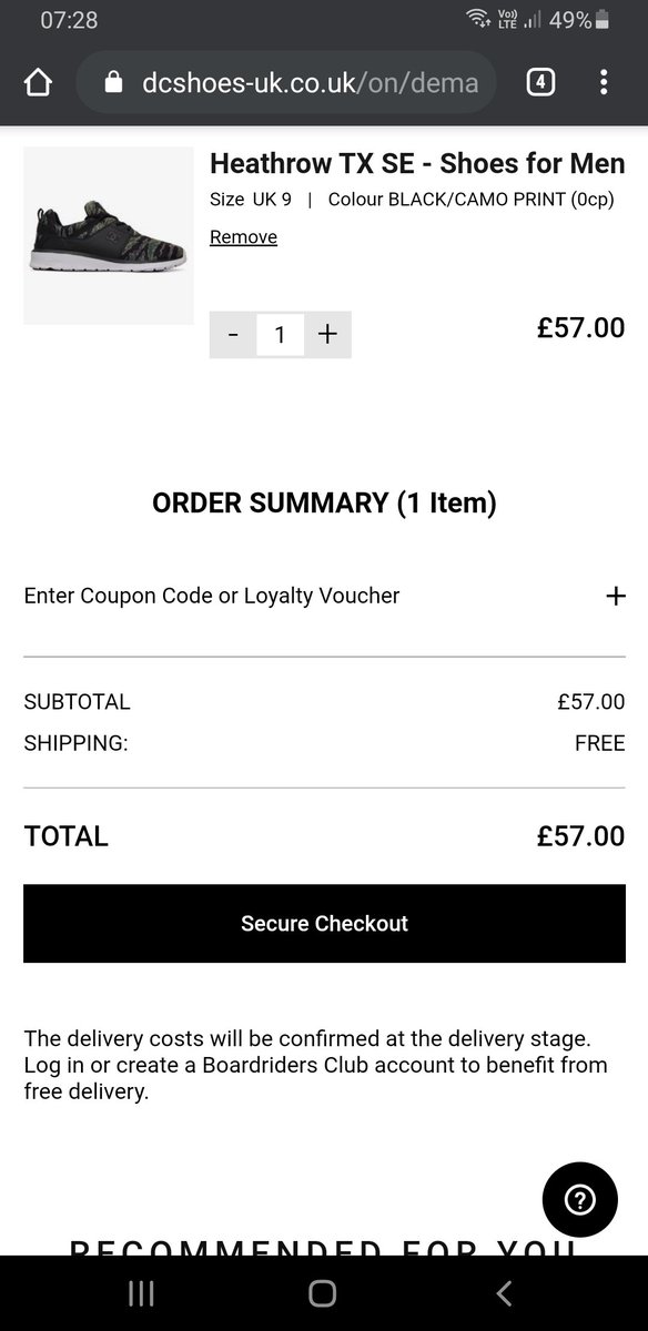 BannerGuard's tweet photo. @dcshoes wow thanks for the 10% off! When you redeem, it even ADDS £3.95 shipping! Awesome!! https://t.co/ojWlB0STuC