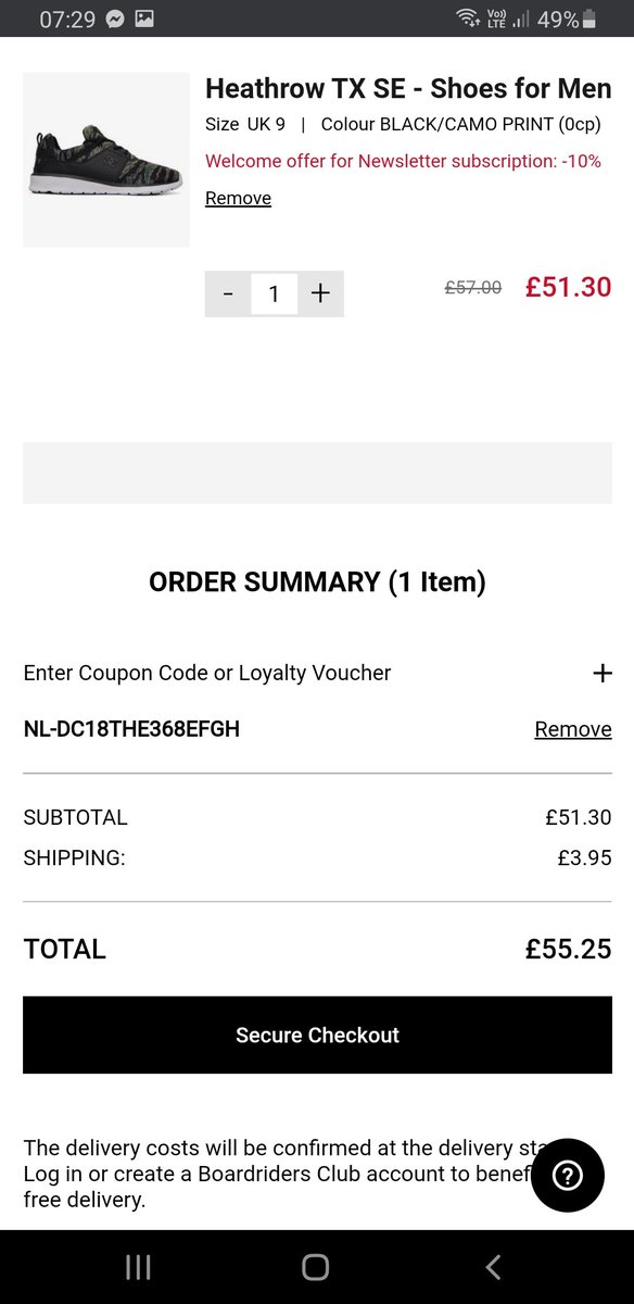 BannerGuard's tweet photo. @dcshoes wow thanks for the 10% off! When you redeem, it even ADDS £3.95 shipping! Awesome!! https://t.co/ojWlB0STuC
