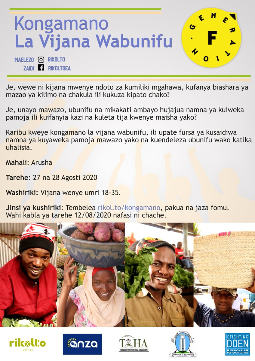 Are you a young person aged btn 18 &amp; 35 years and you have compelling business idea on safe and healthy food, but somehow you have stacked in a middle of nowhere? Here is a solution; Participate in ‘Generation Food Hackathon 2020', a life changer opportunity for youth in Arusha.