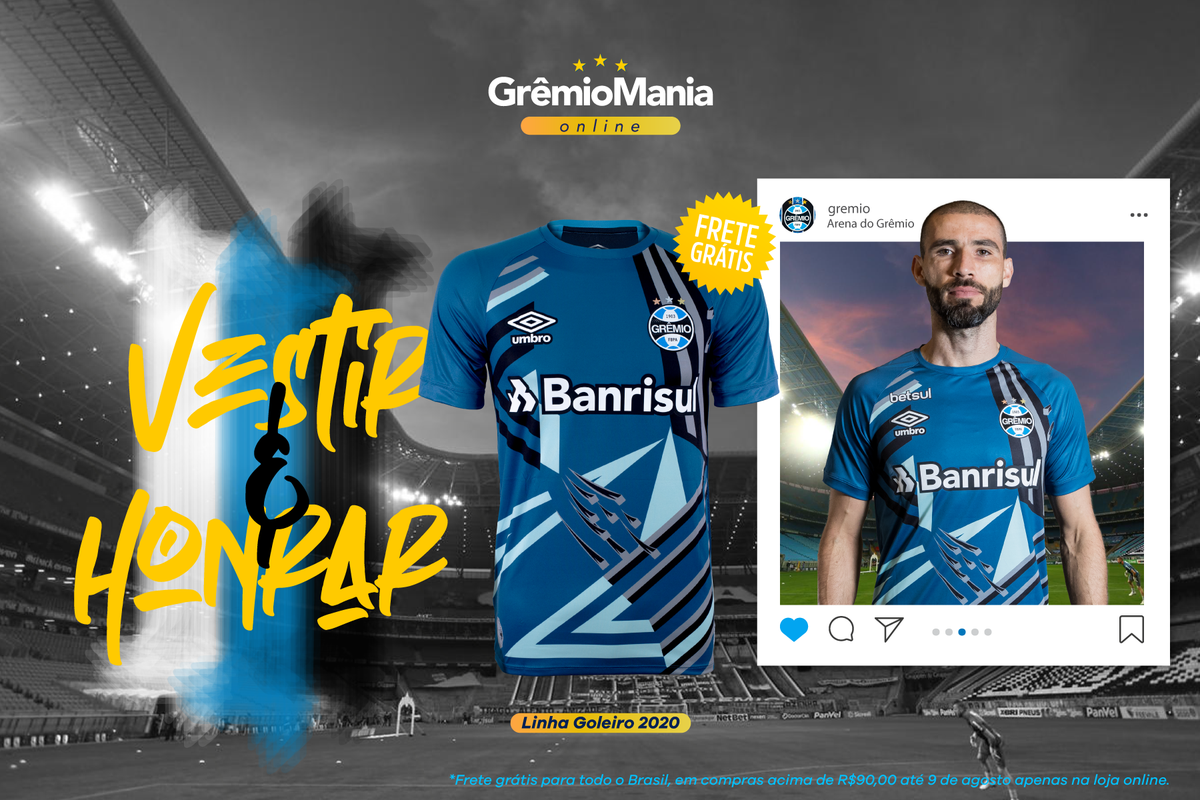 Gremio's tweet photo. A arte do Vanderlei estava pronta, mas o adversário nem deixou o nosso goleiro exibir a Linha de Goleiro 2020! Garanta a sua com FRETE GRÁTIS para TODO O BRASIL!
É só até o dia 9 de agosto, na GrêmioMania Online! Acesse e aproveite: https://t.co/Lw4qpB1p18 https://t.co/BCfoKus64t