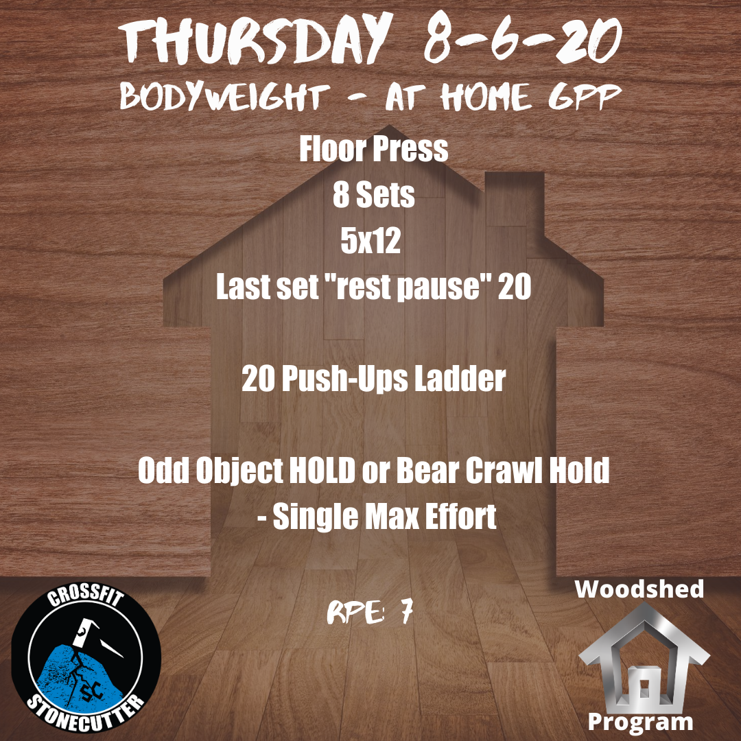 cfstonecutter's tweet photo. Bodyweight - At Home GPP
What is StoneCutter? Check out our community,school, &amp; process. https://t.co/cjo6LXwvN7
#crossfit #crossfitstonecutter #poundtherock #wearefamily #courtesy #integrity #perserverance #selfcontrol #indomitablespirit #family #faith https://t.co/TxbkTFu5pM