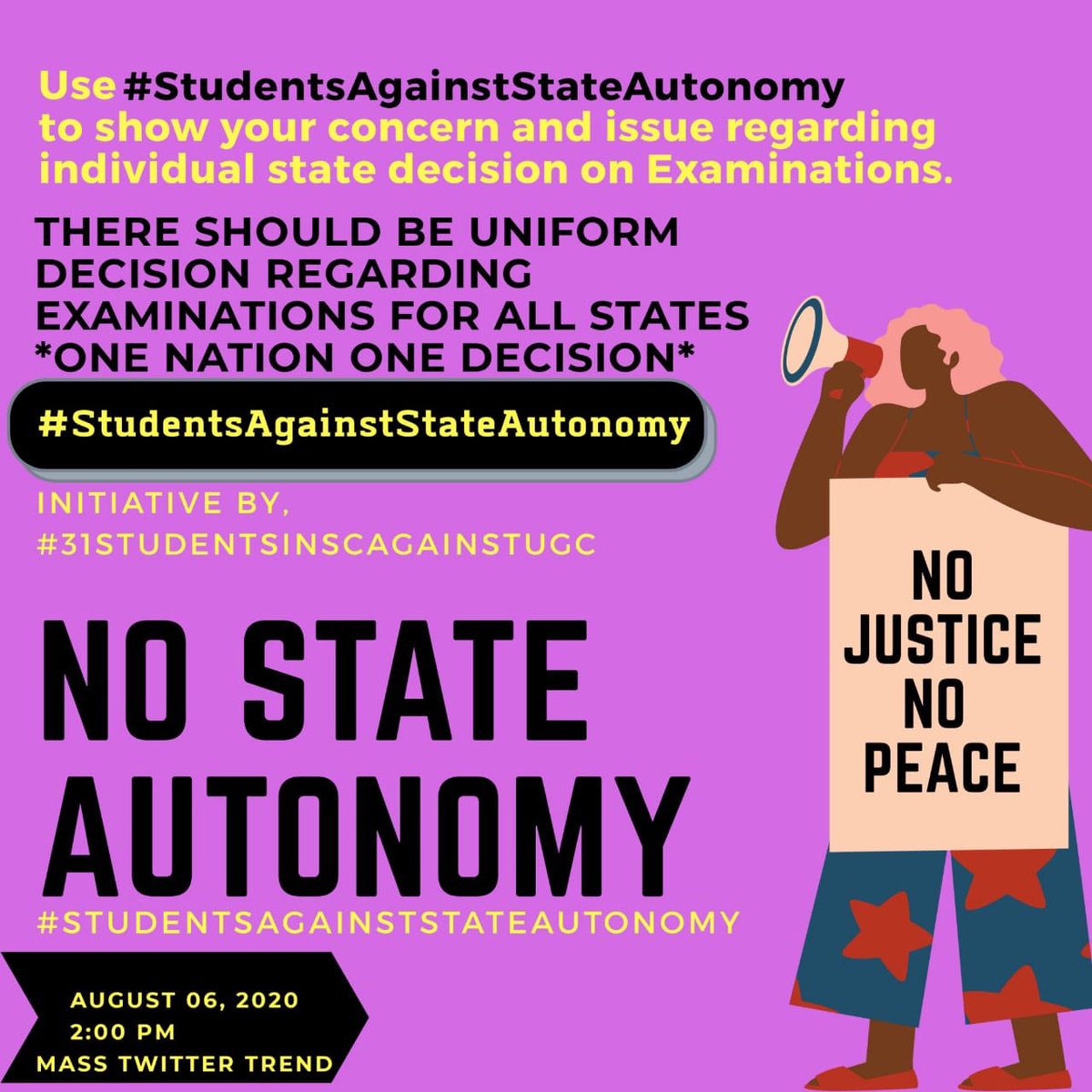 31Petitioners's tweet photo. #StudentsAgainstStateAutonomy 

The students of India want a Pan India decision. Join us in opposing State Autonomy at 2pm today! https://t.co/pi2N5a5V9I