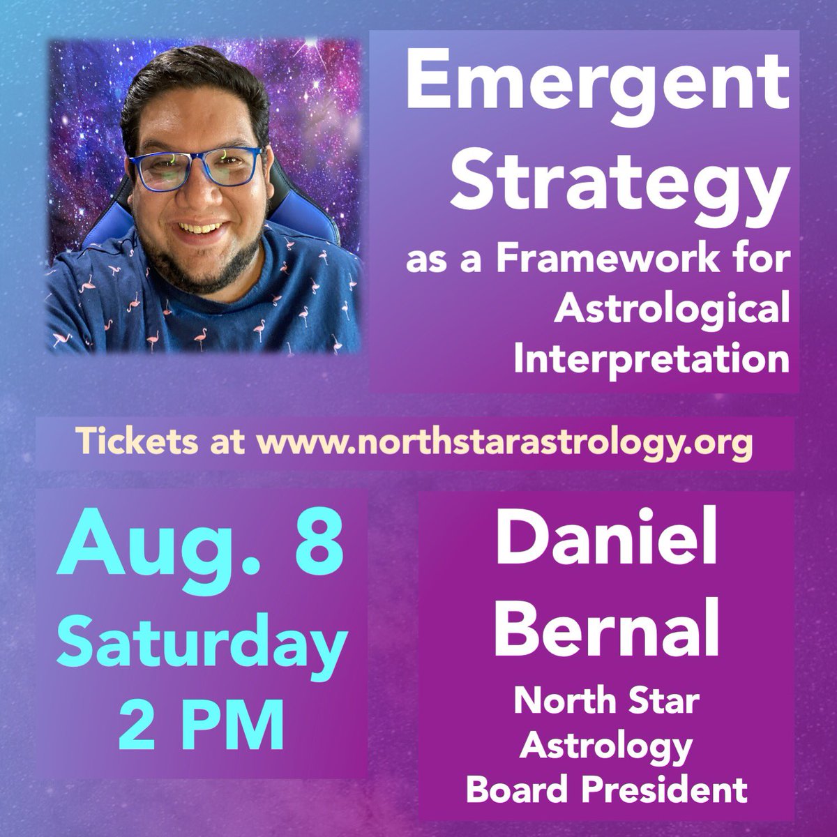 Join us this Saturday for Daniel Bernal's event, "Emergent Strategy as a Framework for Astrological Interpretation". More information and tickets can be accessed with the link in our bio!