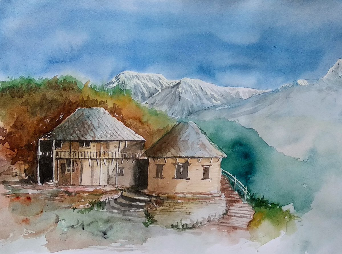 Bau_saB's tweet photo. POKHARA
(यो बनाउदै गर्दा वाटर कलरको प्र्याक्टिस कम भएको महसुस भयो :( )
#watercolor #painting #bausabart #finert #landscape https://t.co/pTYCugKKCy