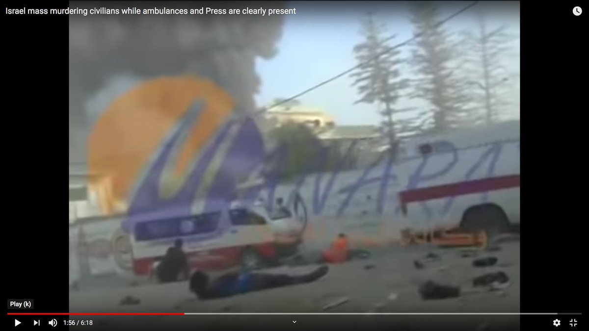 At 1:55 in the Palestinian video, you hear a rocket engine explode, and a column of light-gray smoke rises (left).
