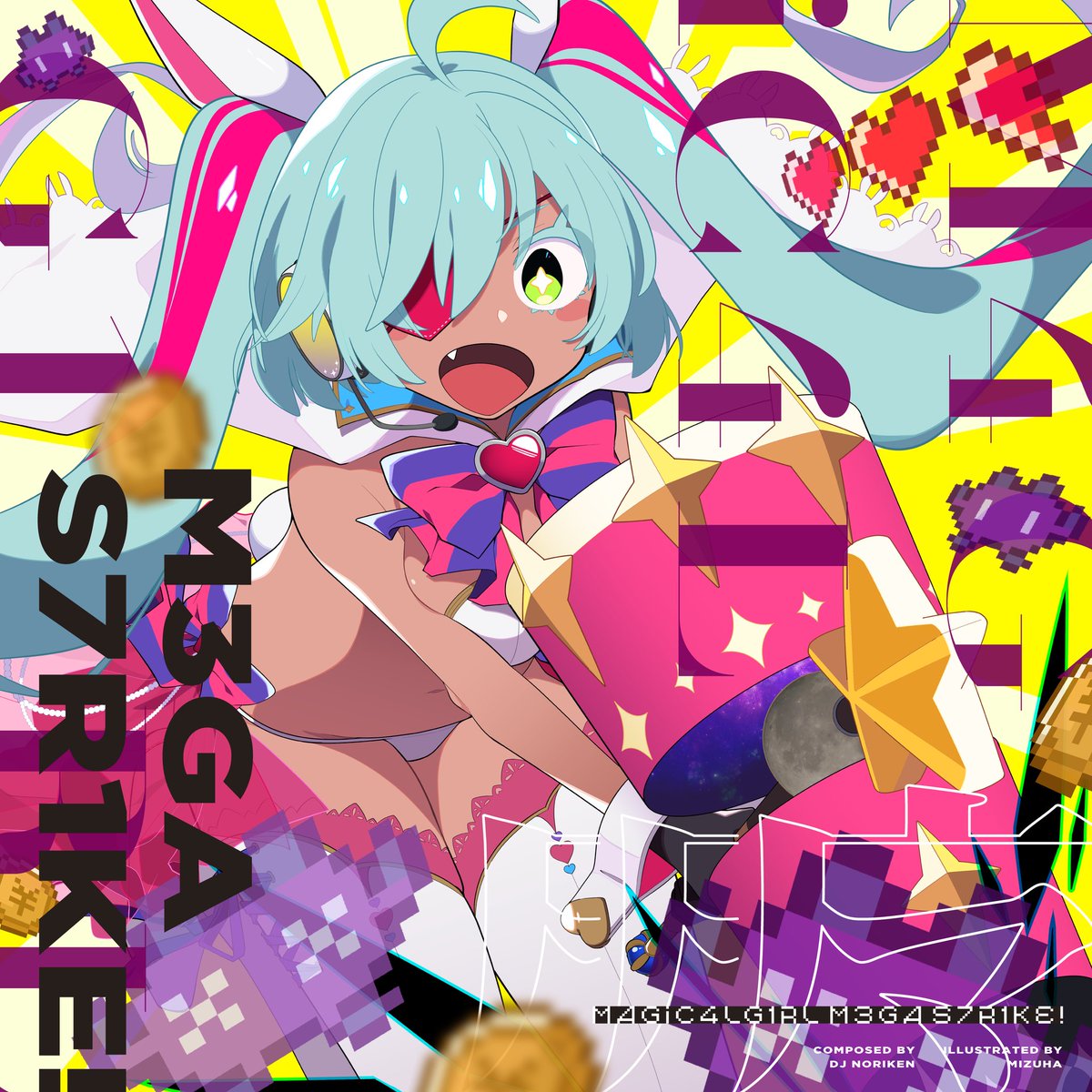 00unit's tweet photo. アーケードゲーム「WACCA S」に収録されましたDJ Norikenさん(@noriken )の新曲ジャケットのデザインをHM6の世界観を継承しつつやらさせていただきました！素敵なイラストはシリーズお馴染みのみずはさん(@megacycle13 )！！ケミカルとマジカルは表裏一体 https://t.co/BYOOIebRiO
