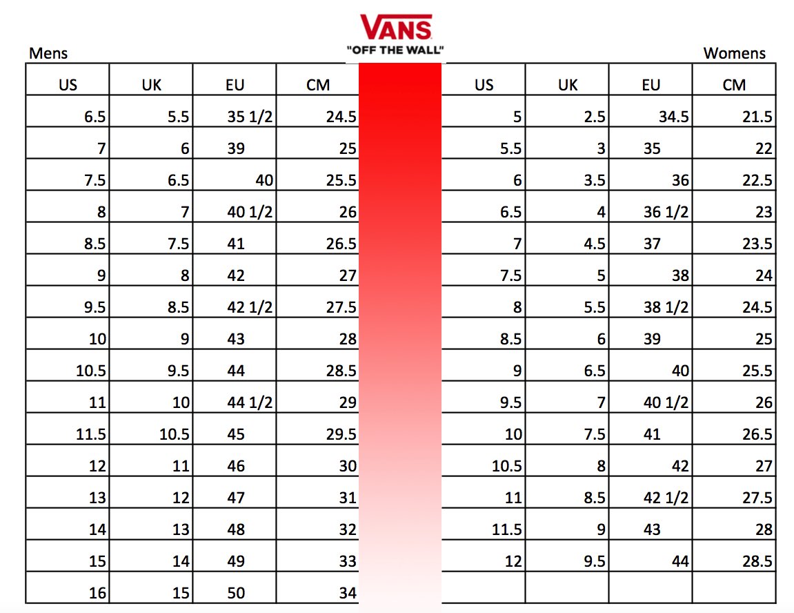 Navigation Schreibwaren Isolieren vans vs adidas size chart Ableitung ...
