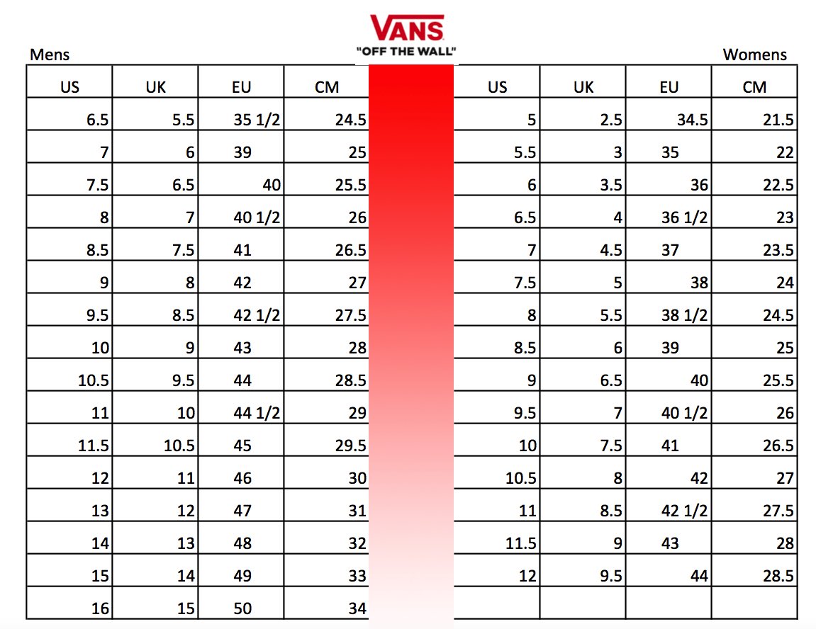 nike to vans shoe size