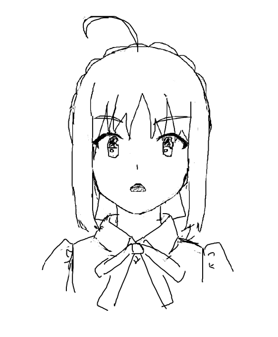 これは昨日、友達と虚無って笑いながらペイントにマウスで描いたFateのセイバーさん('ཫ`   ) 
