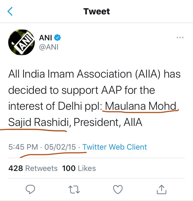 BefittingFacts's tweet photo. Hello @zoo_bear, All India Imam Association Prez Sajid Rashidi never supported BJP. He supported AAP in Delhi. Even @AAPInNews accepted that. 
@rohini_sgh https://t.co/CiCrzSWROO