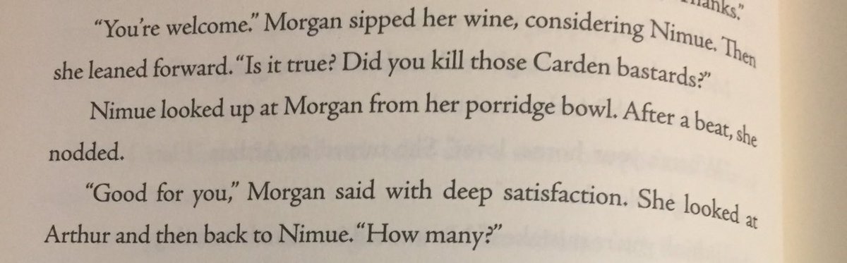 So its staying with the whole Morgan is Arthur’s half sister okay good cause it seemed like they were going down a route that was ew but they’re indeed half siblings in here good goodThat’s what I’ve been saying Morgan “good for her”  Nimue needs a supportive friend rn 