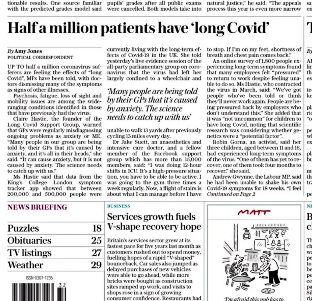 "Half a million patients have 'long Covid'" - Front page of The Daily Telegraph! |  #MildCovid  #apresJ90  #covid1in20  #covidpersistente  #MitCoronaLeben  #koronaoire  #covidpersistenteitalia  #apresJ20  #covidlong  #longcovidthread