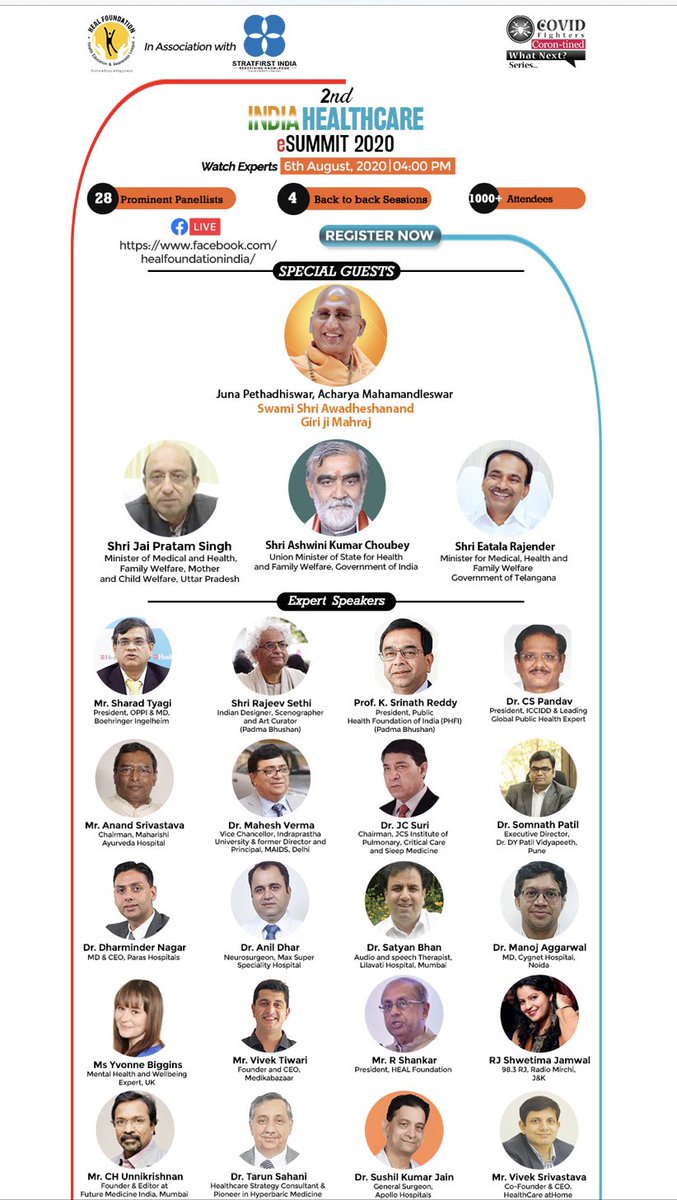 StratfirstI's tweet photo. Stratfirst e health summit to promote knowledge in holistic health and healing today @4 pm join in https://t.co/DlF5vRawVc @PMOIndia @amitabhmattoo @nancyjain5 @drharshvardhan @DrRPNishank @parikshitkaul https://t.co/6qdOzmm6AL