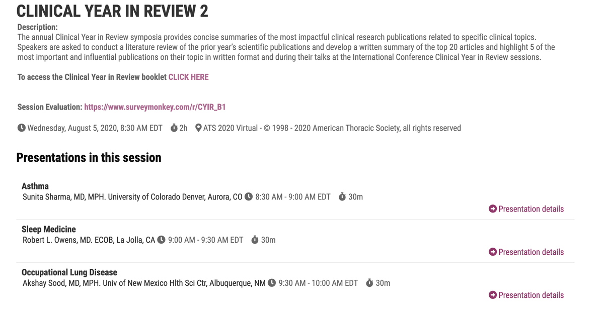 Hey y'allTweeting about the clinical year in review 2 session  #B1 at  #ATS2020 on  #Asthma,  #Sleep Medicine and occupational lung disease. No COI to declareFirst, up, an excellent session by Dr. Sunita Sharma of  @CU_PSCCM on  #Asthma (1/n )