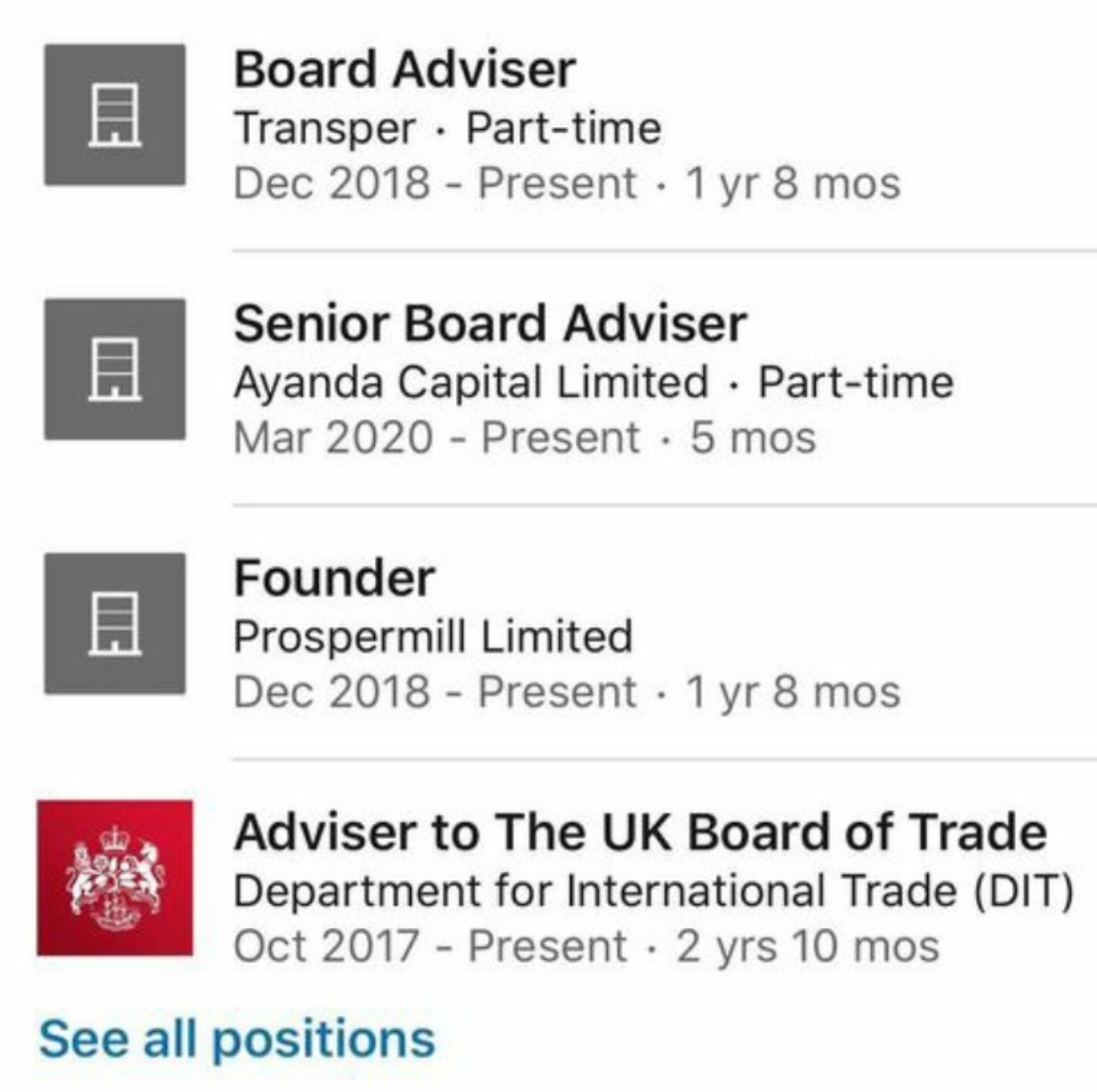His LinkedIn also says he’s an ‘senior board adviser’ to Ayanda (Ayanda’s website doesn’t mention him).When we started tweeting about him he also described himself as founder of Prospermill [A1] but he doesn’t anymore [A2].We’ll return to that. /3