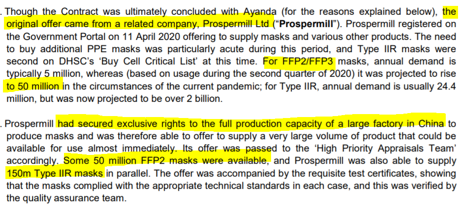 The third is that Govt bypassed normal procurement procedures that exist to guard against waste and cronyism to buy its entire predicted annual consumption – at elevated pandemic levels – of FFP2 facemasks from one adviser/supplier. Why? And what could possibly go wrong? /12