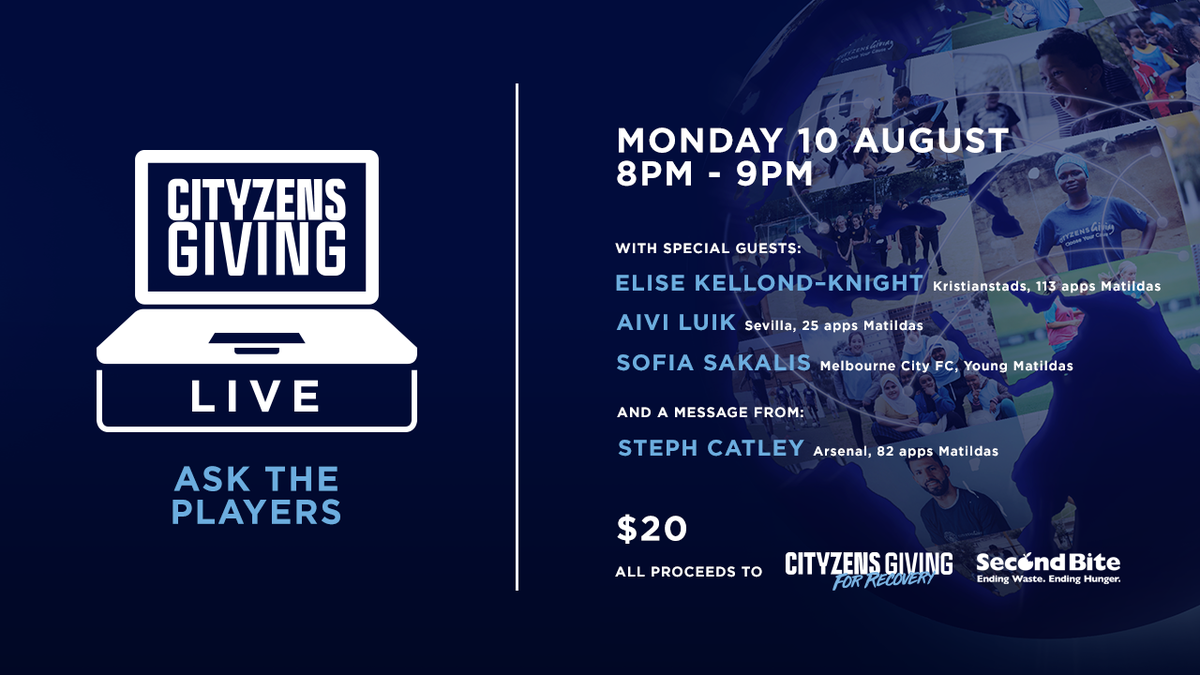 The first of our three exclusive interactive sessions is coming up! #CityzensGiving

Join our Ask the Player session and help us raise funds for a good cause 💙 melbc.it/CGlive