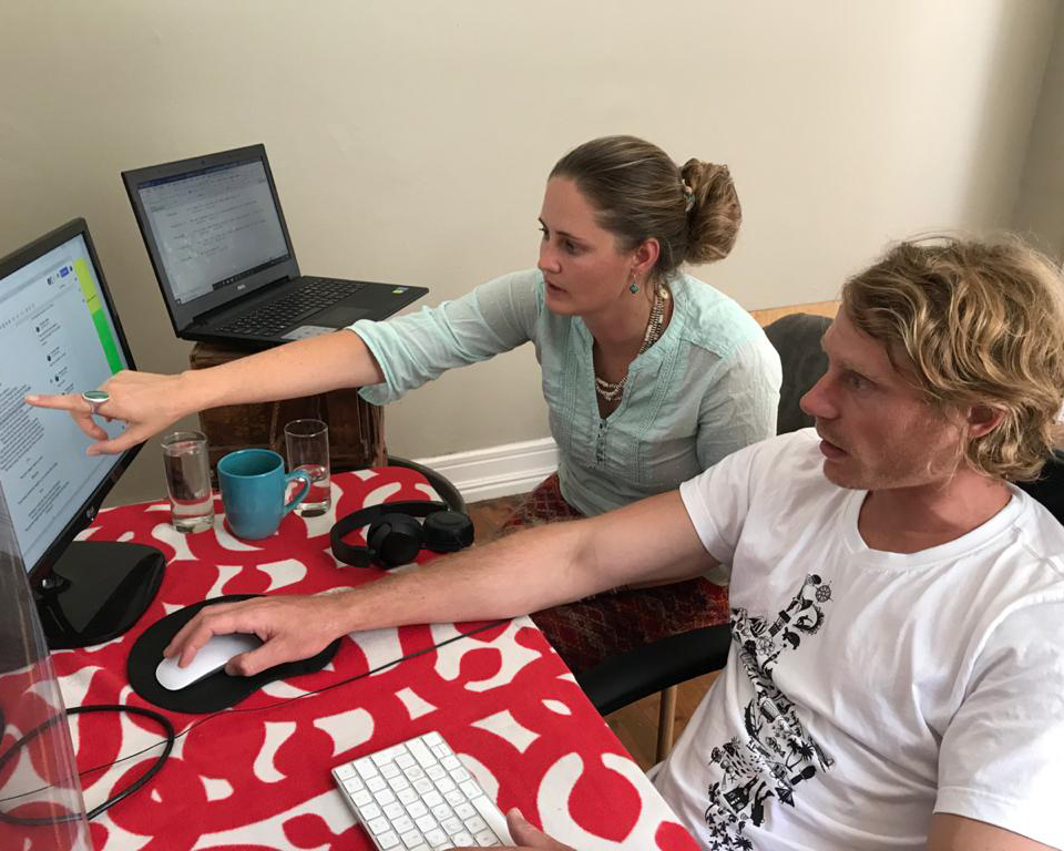 SanDance_Film's tweet photo. Translation coordinator Kerry Lee Jones of 
@AfricanTongue works with editor @gabfly_on subtitling interviews recorded in the Ju/’hoan language.

SanDance! is supported by @nfvfsa and @OSISA

#EncountersDoc #EncountersDoc2020 #sandance https://t.co/s04LtnYIGx