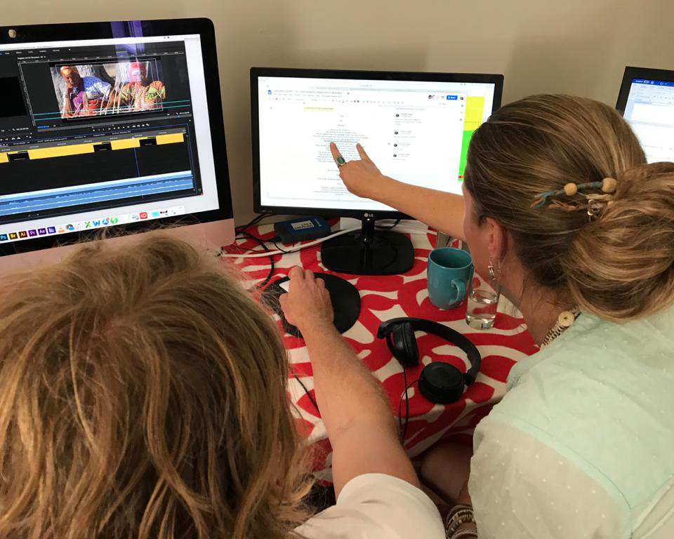 SanDance_Film's tweet photo. Translation coordinator Kerry Lee Jones of 
@AfricanTongue works with editor @gabfly_on subtitling interviews recorded in the Ju/’hoan language.

SanDance! is supported by @nfvfsa and @OSISA

#EncountersDoc #EncountersDoc2020 #sandance https://t.co/s04LtnYIGx