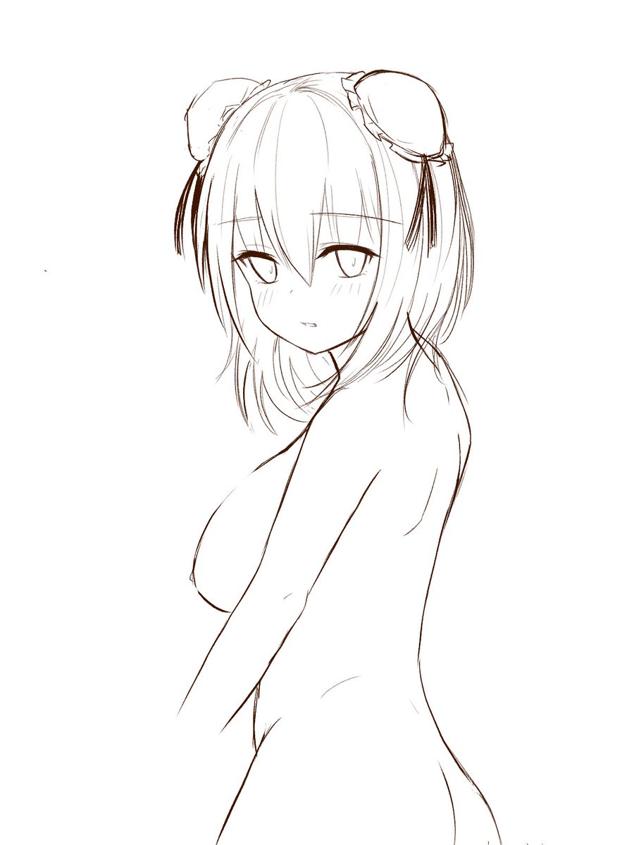 適当にラフ画描いてて本当は夏らしく浴衣にりんご飴持った風に脳内イメージしながら描いてたはずなんだけど気付けば服を脱がされている華扇さま 