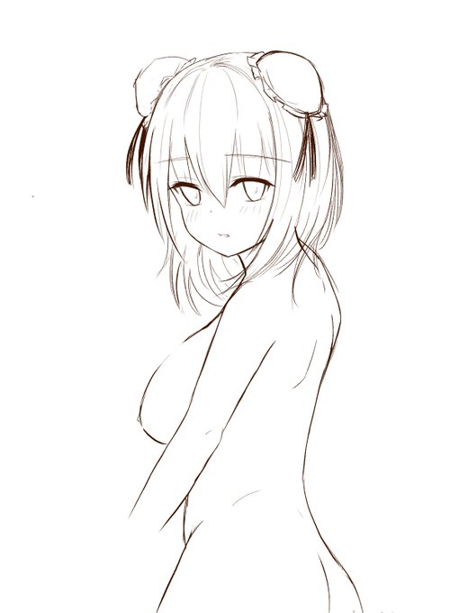 適当にラフ画描いてて本当は夏らしく浴衣にりんご飴持った風に脳内イメージしながら描いてたはずなんだけど気付けば服を脱がされている華扇さま 