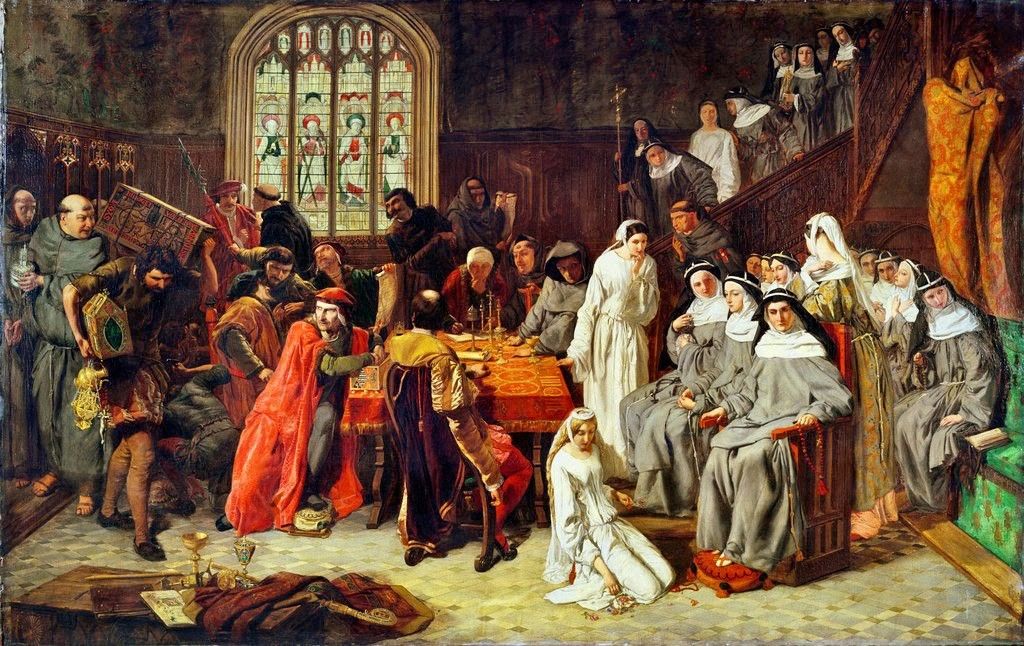The event was depicted in an oil painting: 'Visitation and and Surrender of Syon Nunnery to the Commissioners, 1539'. (Paul Falconer Poole, 1846). Once in the King's hands, Syon Monastery was dissolved on 25th November 1539. (9)