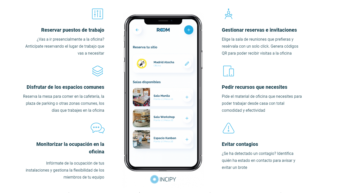 incipy's tweet photo. Queremos presentaros #ROOM, nuestra solución #digital que facilitará el día a día en la oficina, para que la #empresa y los #empleados sean #ágiles ante las nuevas políticas de #flexibilidad y seguridad. 💻
Más info: https://t.co/6nfN67Y8wa 
#RemoteOfficeManager https://t.co/8NSOBEM1B3