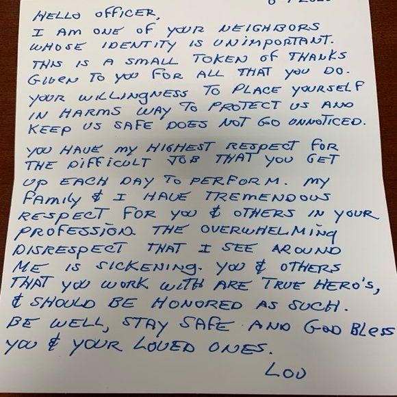 SeminoleSO's tweet image. Sometimes it’s the little acts of kindness that mean the most. One of our deputies found this card on his agency vehicle Monday morning.  The thoughtful citizen only signed his first name, but our deputy wanted him to know that the note meant the world to him and “made his week!”