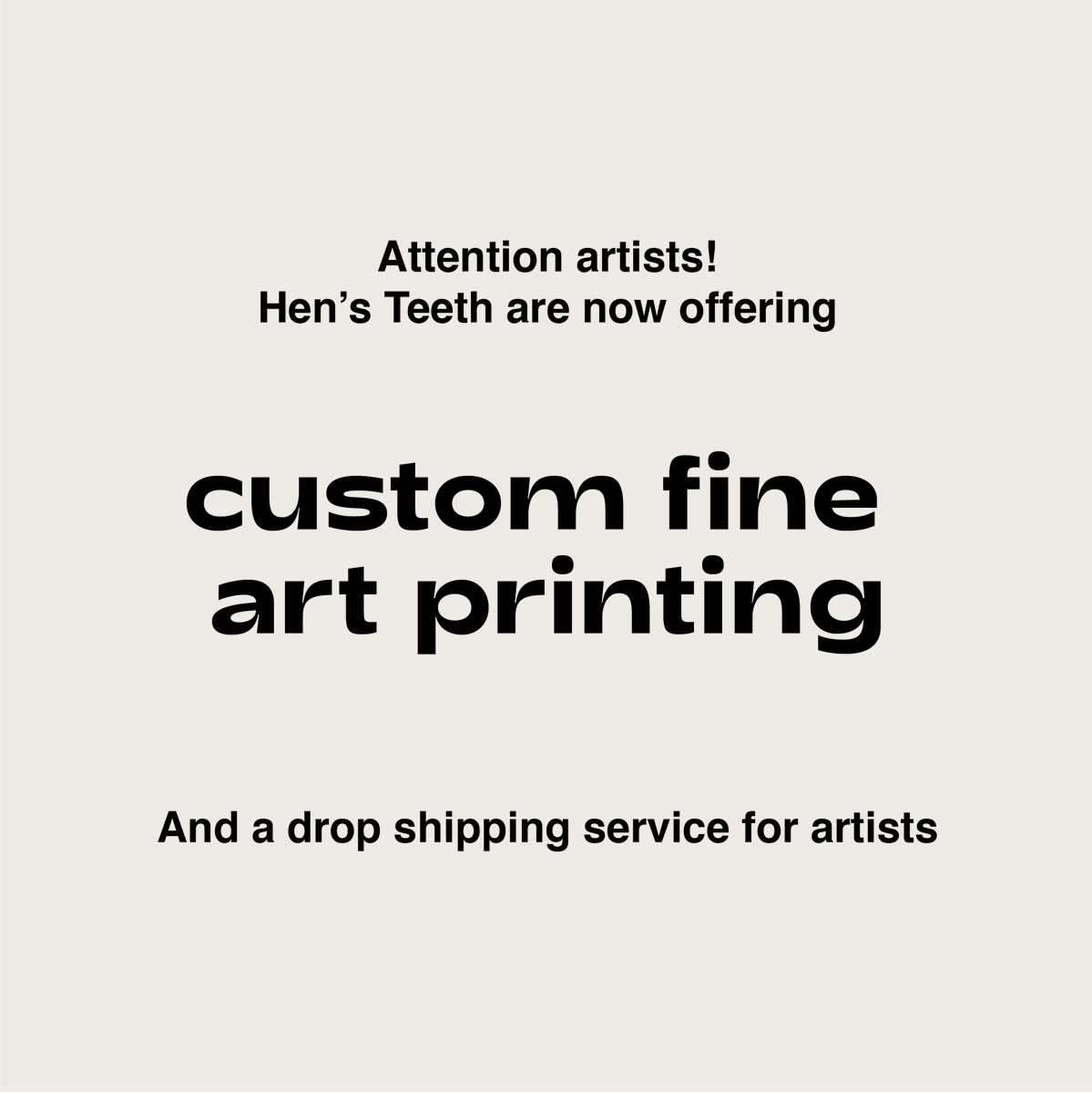 Creatives Against COVID-19 (@createsvscovid) on Twitter photo Our wonderful printing partner <a href="/hensteethstudio/">Hen's Teeth Studio</a> have recently launched a custom fine art print & drop shipping service for artists. For more info and advice, give them a shout at printing@hensteethstudio.com and check out our blog on creativesagainstcovid19.com/blogs Our wonderful printing partner <a href="/hensteethstudio/">Hen's Teeth Studio</a> have recently launched a custom fine art print & drop shipping service for artists. For more info and advice, give them a shout at printing@hensteethstudio.com and check out our blog on creativesagainstcovid19.com/blogs