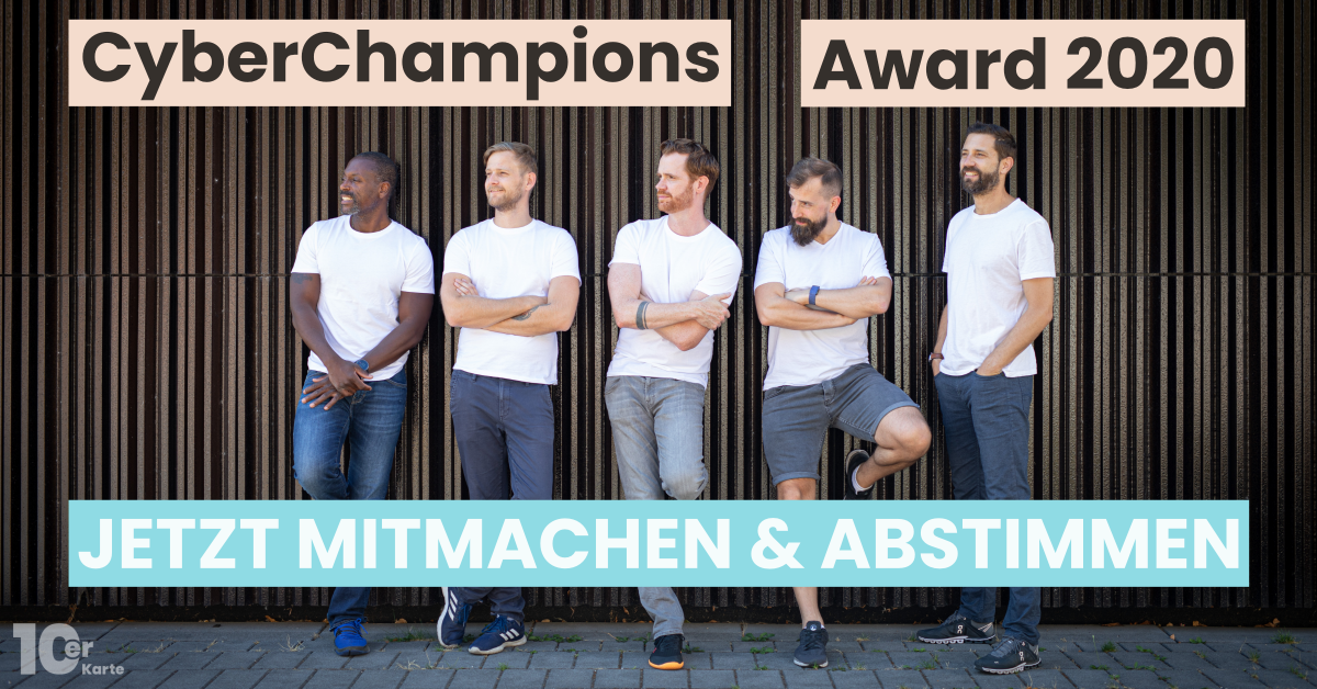 10erKarte's tweet photo. Die 10er Karte ist beim #CyberChampions Award 2020 dabei. Macht jetzt mit und stimmt für uns ab - ganz einfach &amp; schnell hier: https://t.co/wZOADiodZW Auf geht's!  #startup #karlsruhe #investoren #gemeinschaft https://t.co/uq3enmxkmt