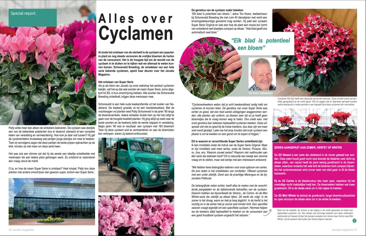 In the latest <a href="/Javado/">Javado</a> Magazine you will find a special report with all the ins and outs of our #cyclamen. Learn more about the history of these colorful eye-catchers, take a look behind the scenes and get the best care tips given by our growing advisors. 
lnkd.in/dkVVT4Q