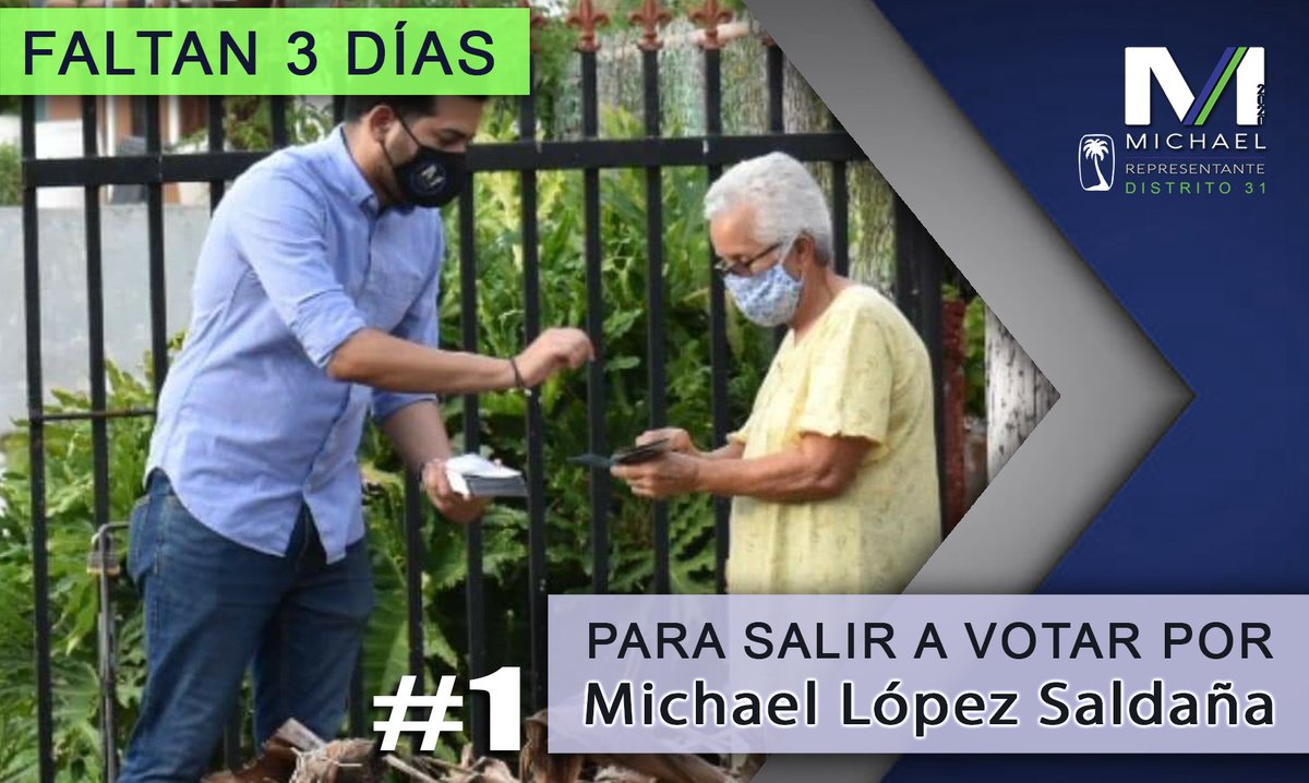 MichaelLopezS's tweet photo. ¡Faltan solo #3días para salir a votar este domingo por el #1 en la papeleta, Michael López Saldaña! #Michael2020 #Distrito31 #Caguas #Gurabo #UnNuevoAliado https://t.co/A0wwjfZmK9