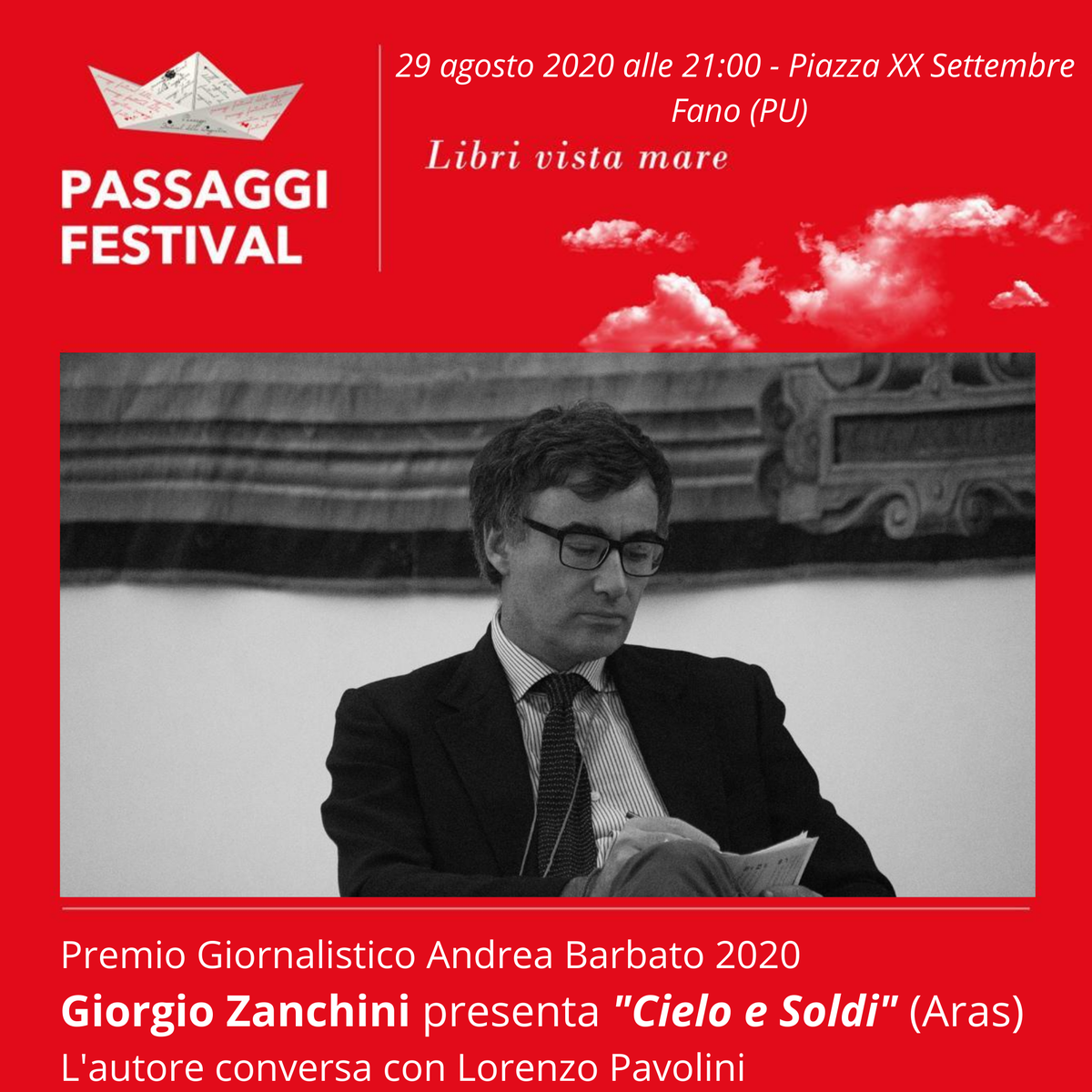 📌 Non perdere l'appuntamento con @giorgiozanchini alla "Rassegna Grandi Autori" di Passaggi Festival
📚 Il giornalista, saggista e conduttore televisivo presenterà il suo "Cielo e soldi" (<a href="/ArasEdizioni/">Aras Edizioni</a>), sul palco di Piazza XX Settembre sabato 29 agosto alle ore 21:00!