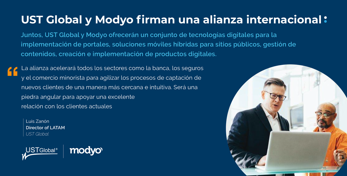 USTspain's tweet photo. Estamos encantados de presentar una nueva #alianza con @Modyo, una plataforma de experiencia digital única, para construir mejores canales digitales, unificar la experiencia del cliente y acelerar el crecimiento empresarial. 👉🏻https://t.co/ZG818Q8hue #SmartDigitalPartner https://t.co/FEoVZGWf0I