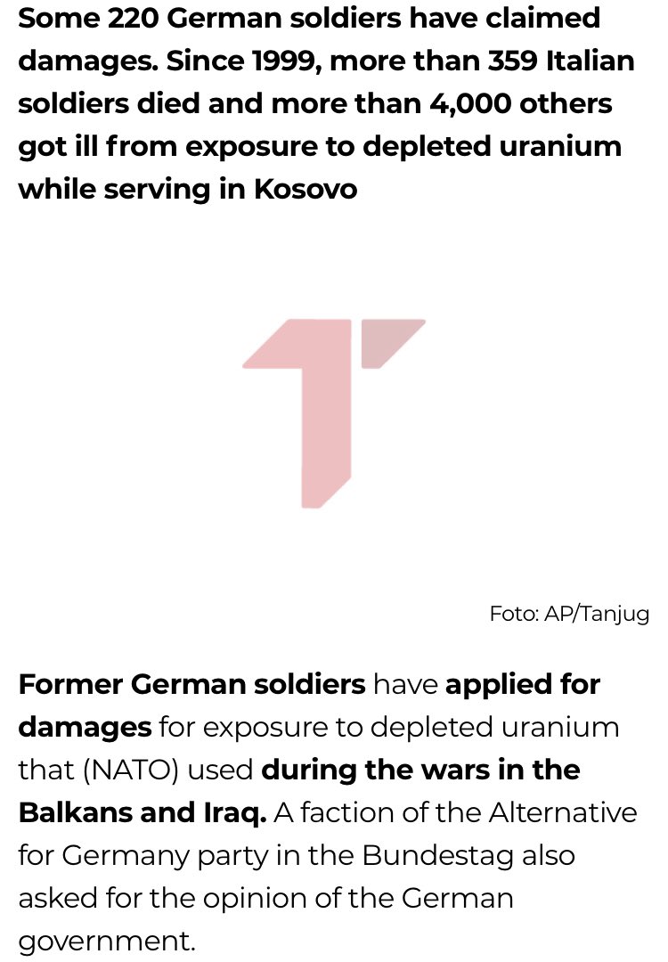 8. Also, after the 359  #Italian soldiers who died from cancer due to  #ClintonIsAPedo use of depleted uranium during the  #KosovoWar, 220  #German soldiers also gathered to claim damages from  #NATO for cancer.The  #Timebomb of  #ClintonCrimeFamily is ticking. https://twitter.com/carnivouros/status/1291292655960416256?s=20