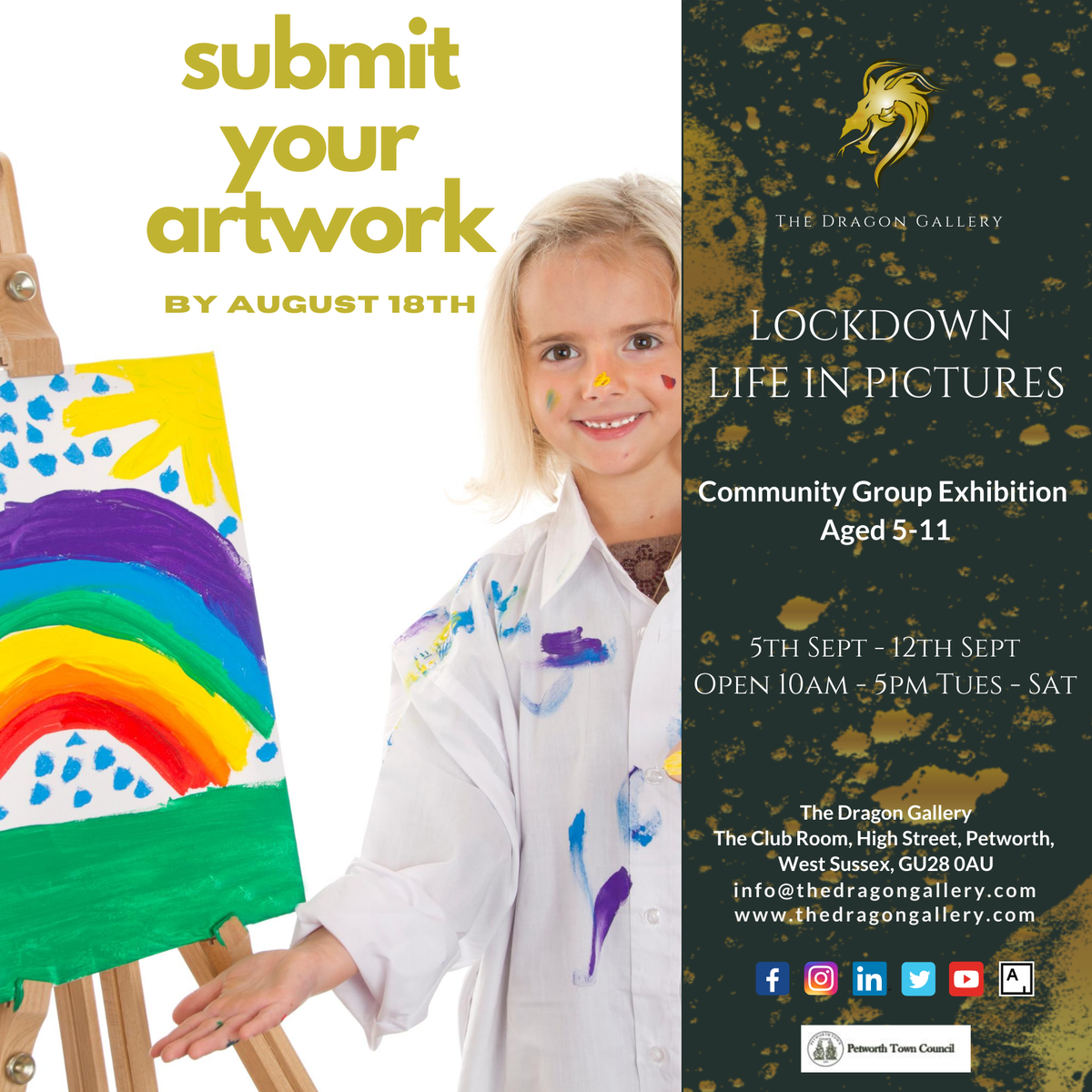 Dragon_Gallery_'s tweet photo. Less than 2 weeks left to submit your artwork!

Open call to kids aged 5-11 to submit artworks to be shown in the gallery. Deadline 18th Aug.

Read more in our latest newsletter: https://t.co/yUNTik3Fkc subscribe and share

Or our website: https://t.co/pSDzRNUAHv

#lockdownart https://t.co/9aeB3sHvps