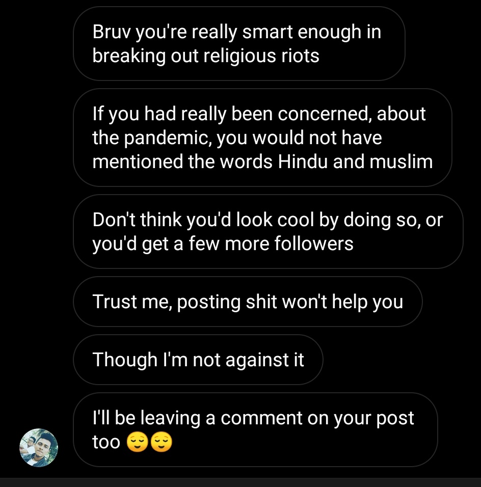 According to Mayuresh, using the words Hindu and Muslim gives Coronavirus a boner. Also, good luck living with that name in Kerala.