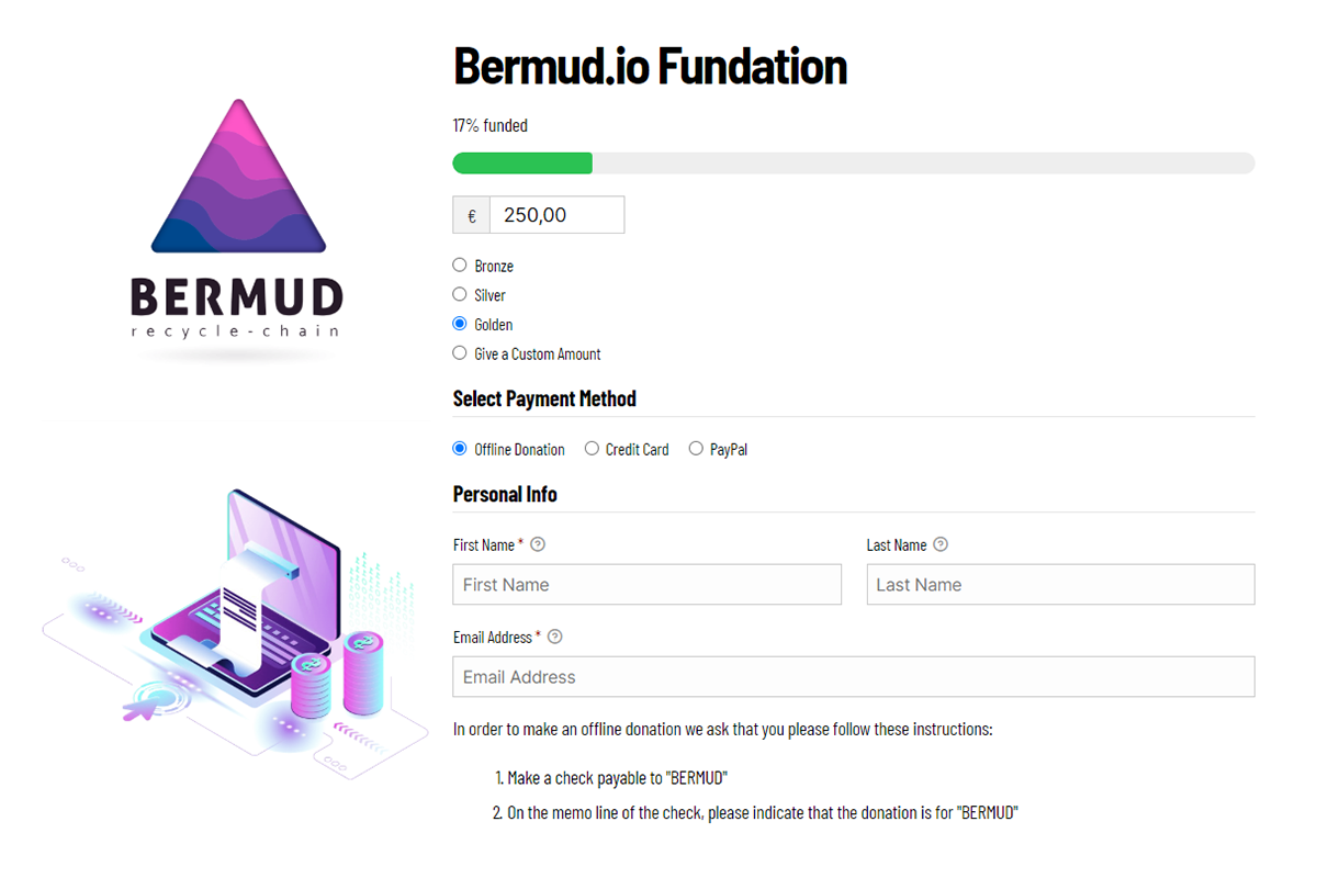 bermud_io's tweet photo. You can now Donate to https://t.co/Tb5JeWoBSO Team of Developers an help us start the project on 👉 https://t.co/JlRtztd6Kl Become a part of recycle fundation and become a Golden contributor for only 250€. 👏 Thanks so very much to our initial investors that made us raise 17%. https://t.co/7vbfwSOO9d