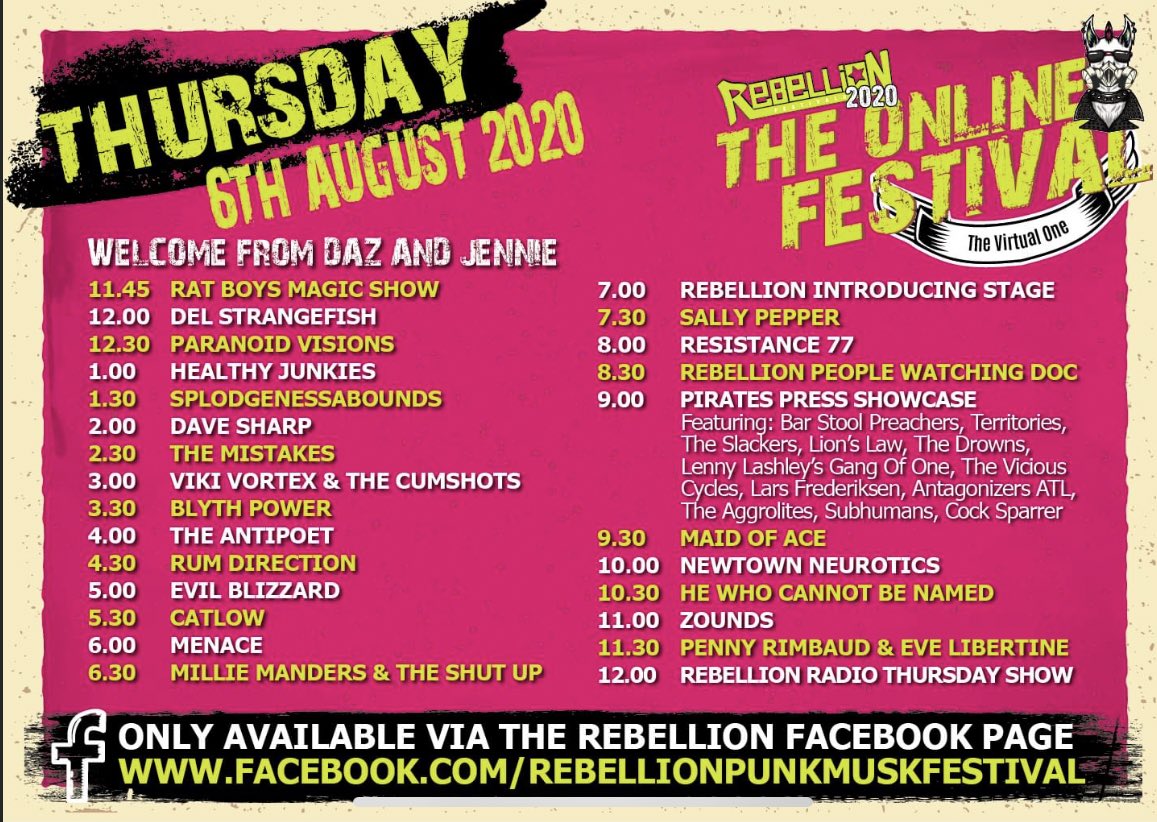Today we play rebellion (sort of!) we’re on at 2:30, check out facebook.com/RebellionPunkM… for our set and all this other good stuff!