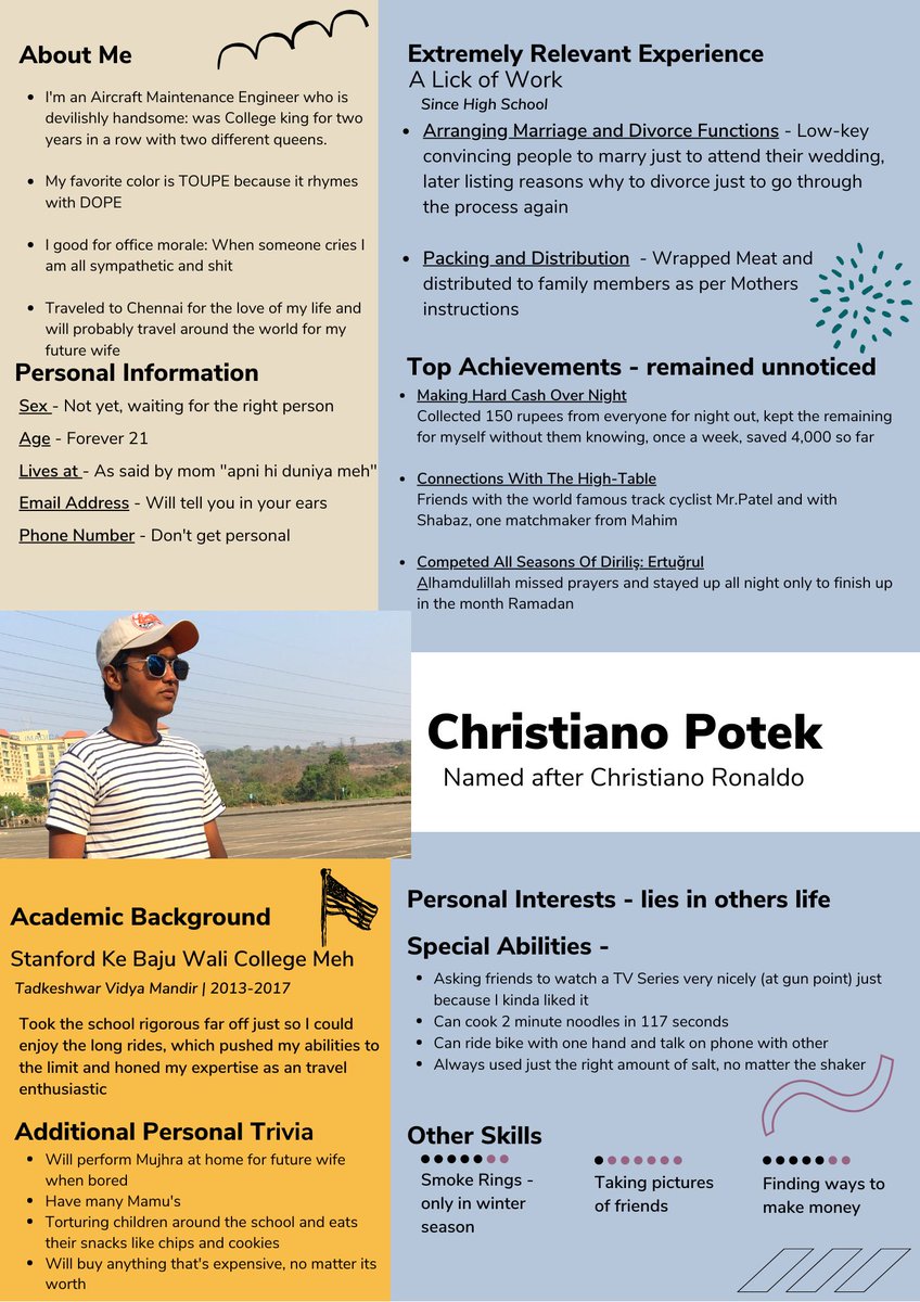 Farazpatel1997's tweet photo. Gave my friends talents a professional stand. His resume! https://t.co/ulXz2vPK6V