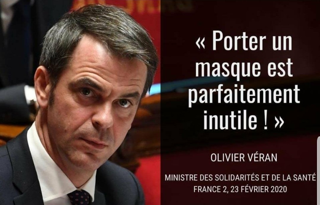 Olivier Véran on Twitter: "Porter le masque dans tous les lieux publics clos et dans certains lieux extérieurs est une arme contre le #COVID19. Mais jamais il ne doit signifier l'abandon des