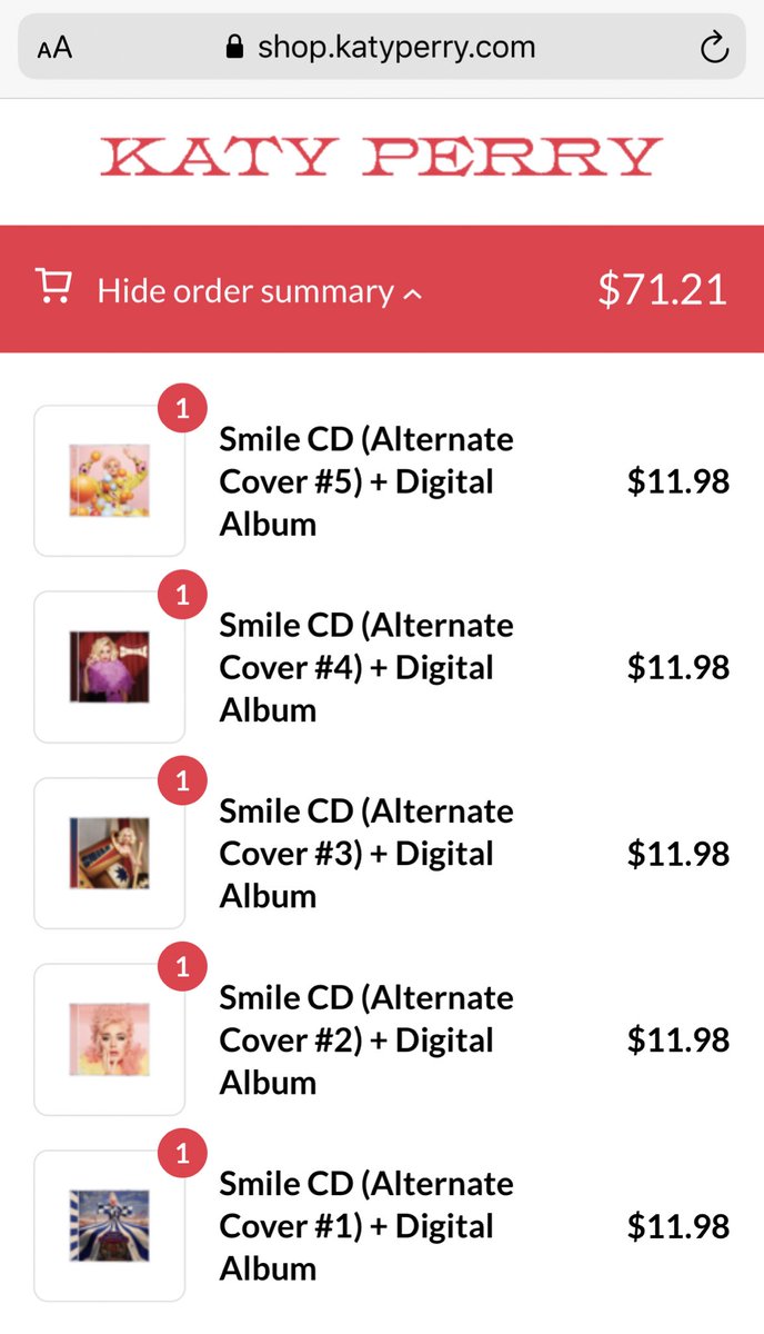 If I bought the other 4 Vinyls I don’t have it would be $117 but if I bought the CDs it would me $71 idk what to do???  @katyperry  #Smile