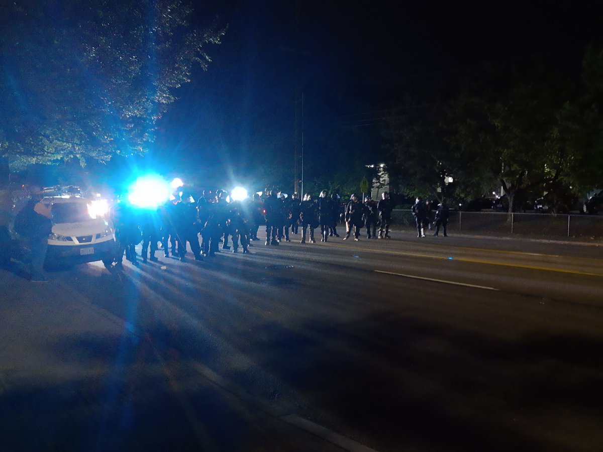 We were met by a riot van about a block from the precinct building. They formed into a line and rushed. One person arrested that I could seeCurrently facing off the line