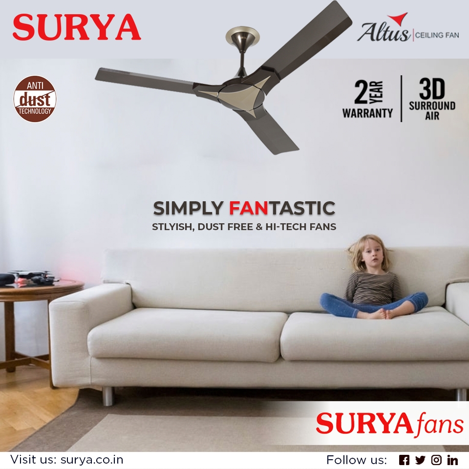 surya_roshni's tweet photo. With a stylish body and powerful features, the #Surya #Altus #Fan is as attractive as it is efficient.
Visit us at: https://t.co/SxiVI3Muo9
#ceilingfan #highspeed #CoolAir #PremiumFan #AntiDust #AntiBacterial #DustFree https://t.co/wEsw2wUjDq