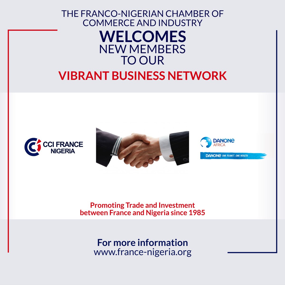 CCIFN's tweet photo. We welcome @Danone to the France Nigeria business network .
Nous pouvons ensemble !!
#NewMemberAlert #newmembers #membershipalert https://t.co/0OwC1Cr1UN