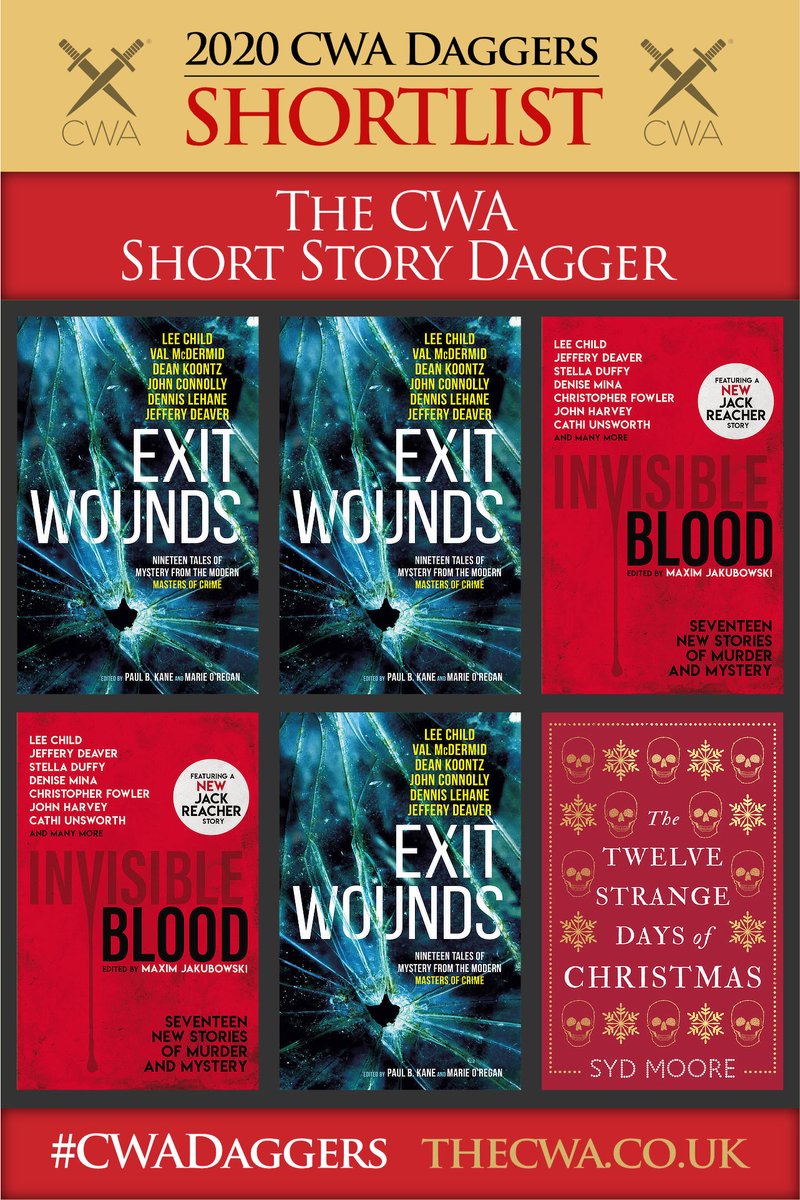  THE SHORT STORY DAGGER (pt 2):Lauren Henderson, ‘ #Me Too’ in ‘Invisible Blood’Louise Jensen, ‘The Recipe’ in ‘Exit Wounds’Syd Moore, ‘Easily Made’ in ‘The Twelve Strange Days of Christmas’ #CWADaggers