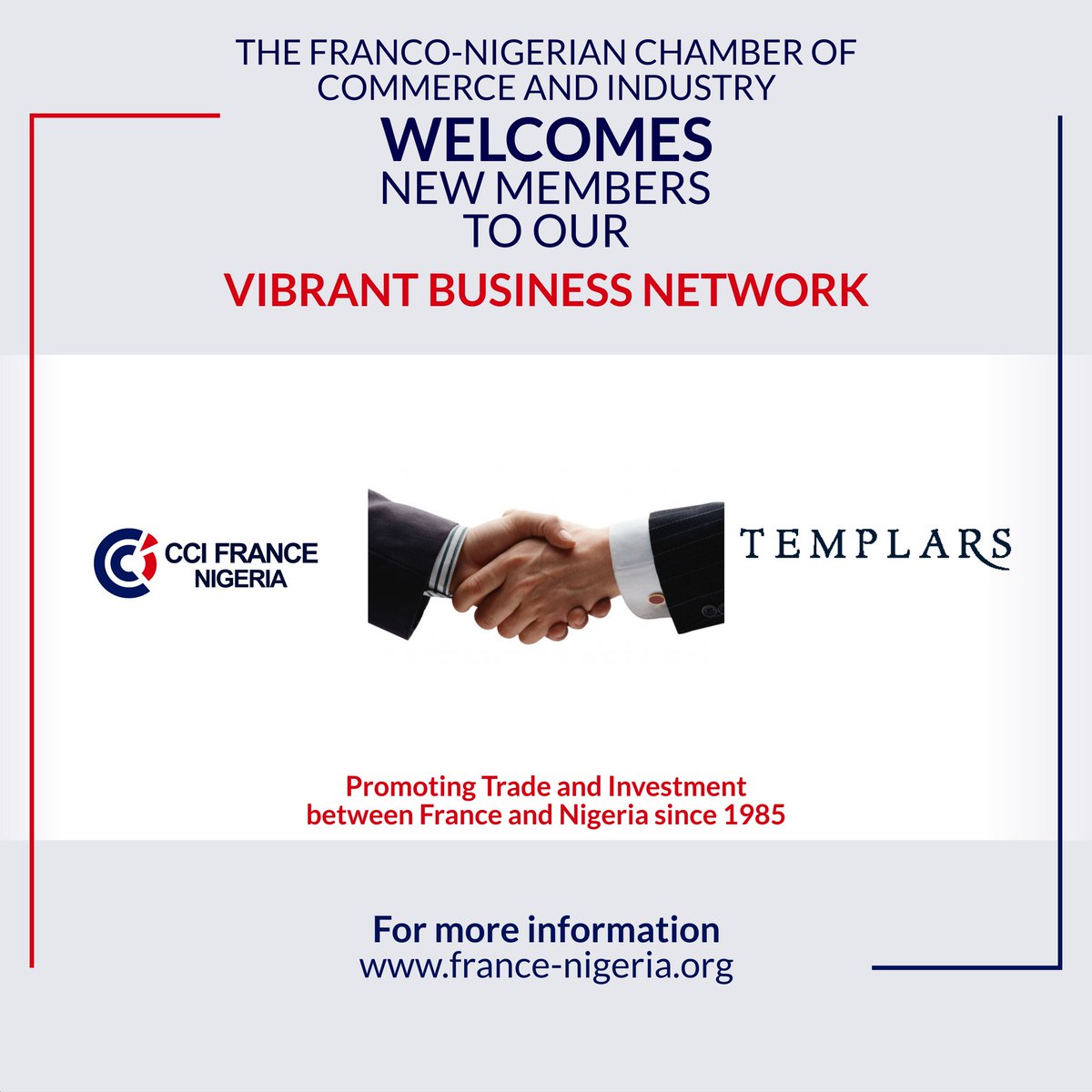 CCIFN's tweet photo. We welcome @templars_law to the France Nigeria business network .
Nous pouvons ensemble !!
#NewMemberAlert #newmember #membershipalert https://t.co/0MsPoXYpQ2